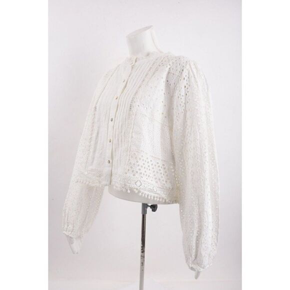 Zara Womens Openwork Embroidery Shirt Top XXL White Long Sleeve 5598/059 NWT - Picture 5 of 6